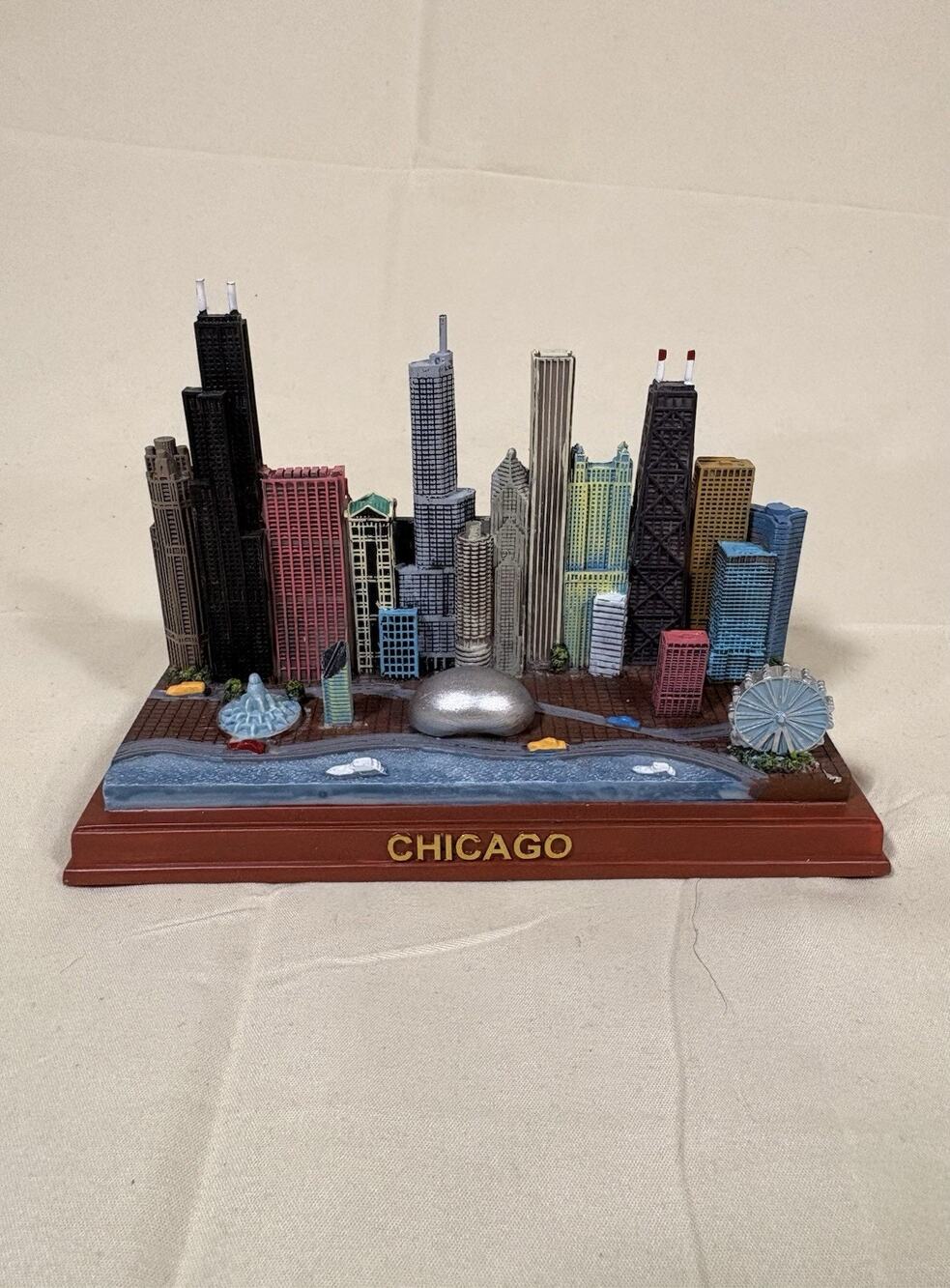 Chicago Skyline Tabletop Sculpture Rectangular Base City Scene